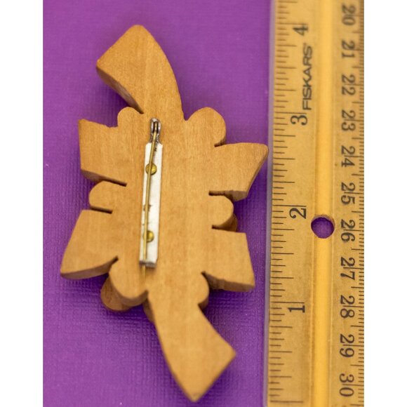 Vintage Wooden Floral Ribbon Abstract Brooch - V24 - Picture 2 of 2